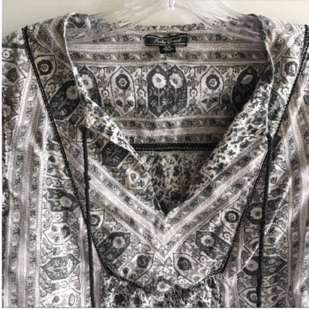 Lucky Brand shirt black white peasant boho tie - Picture 5 of 8